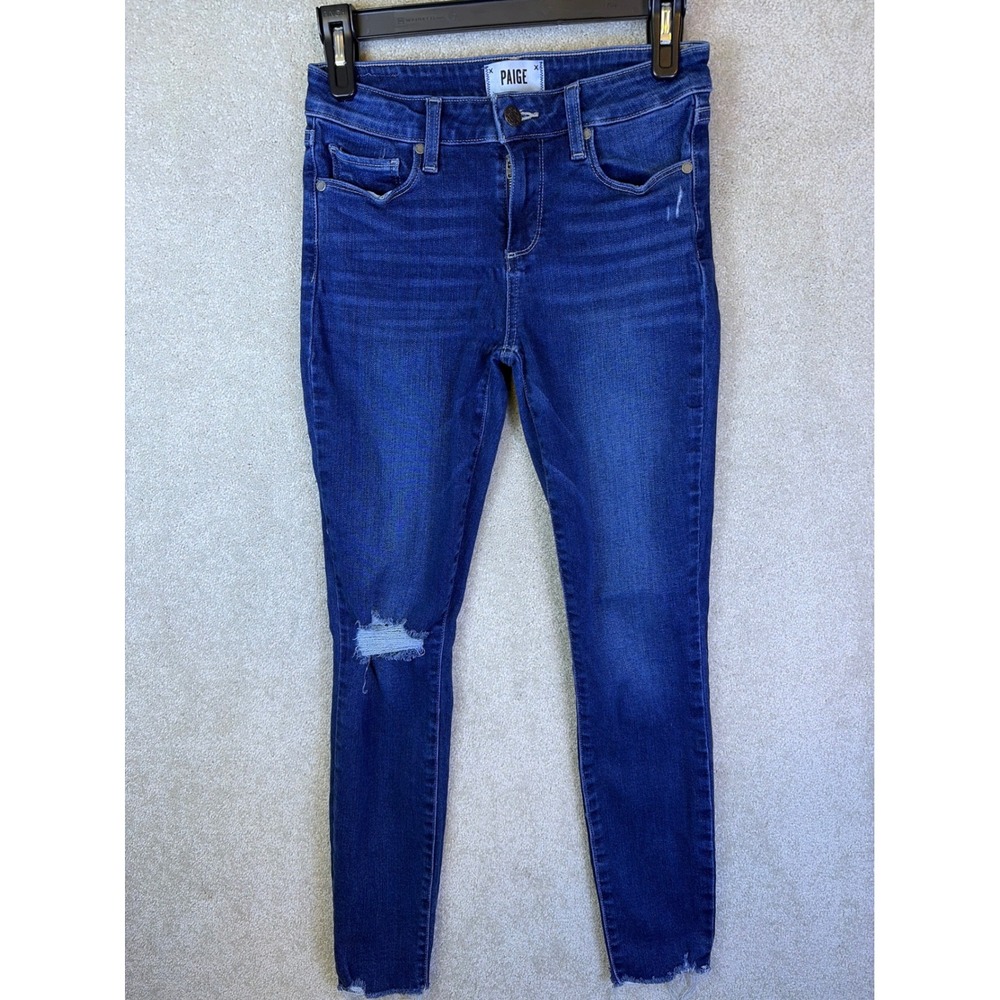 Paige Verdugo Ankle Jeans Womens 26 Blue Distressed Raw Hem Skinny Denim